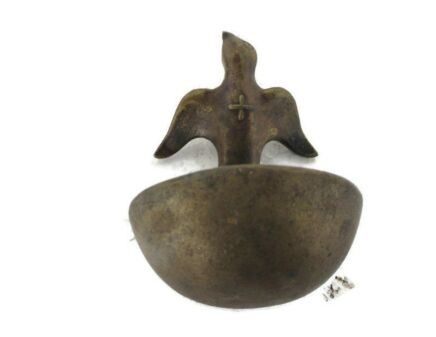 Brass Embossed Holy Water Font Dove Holy Spirit Peace Vintage