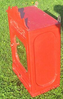 Antique Red Wooden Medicine Bathroom Farm Barn Cabinet Beveled Glass Mirror