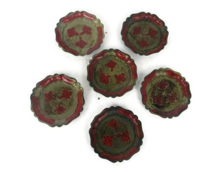 Set of 6 Mid Century Hollywood Regency Florentine Italy 6 coasters Gold Gilded Resin