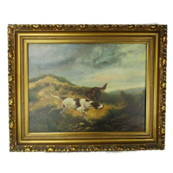 Oil Painting on Canvas Framed Gorgeous Frame Signed Del Bove Dogs in Dune Lovely