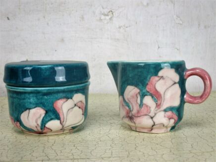 Ernestine Salerno Italy Sugar Bowl and Milk jar Creamer Blue Flower Pattern