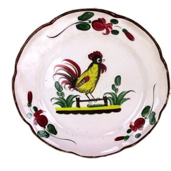 Antique French Faience Strasbourg Platter Decoration old Luneville Rooster HTF