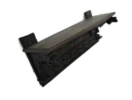 Antique Hand Carved Dark Wood Wall Shelf Coat Kitchen Rack Breughel Figurines