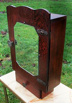 Vintage French Wood Display Medicine Cabinet Glass Mirror Apothecary
