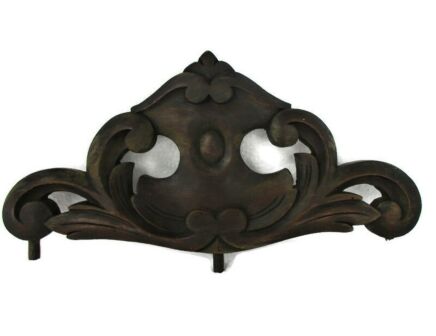 Antique Small Hand Carved Wood Pediment Ornate Over door Architectural Spindle Reclaimed