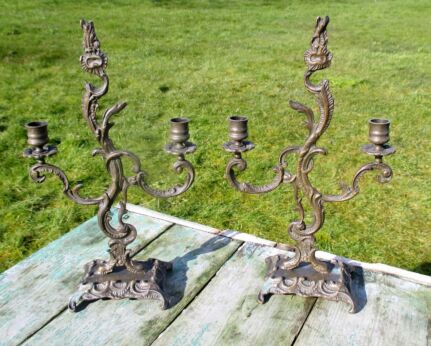 Vintage Brass Couple Candle Holders Woman Man Farmer Wheat Ornate Lovely