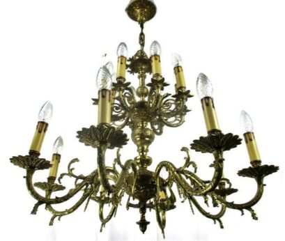 Gothic Brass Double Embossed Chandelier 16 Lights Hollywood regency Birds