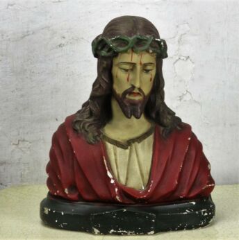 Bust Statue Jesus Christ Ecce Homo Plaster Crown of Thorns Art Nouveau Tears