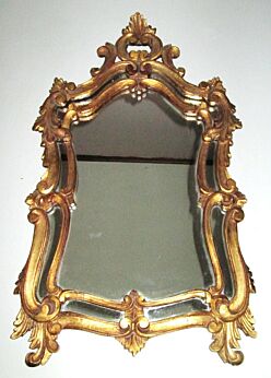 Gilded Hollywood Regency Rococo Hand Carved Wooden Frame Mirror Florentine