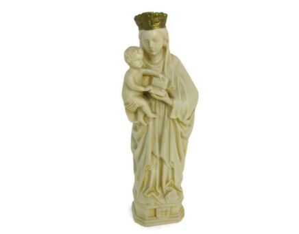 Virgin Mary Madonna and Infant Child Jesus Resin Bible Golden Crown Statue