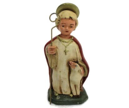 Statue Infant Jesus Lamb Of God Santo Nino Plaster Sheep Shepherd Collector Sweet