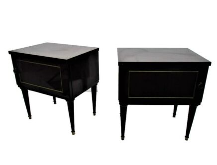 Pair Couple Vintage Nightstands End tables Mid Century Modern Wood Retro Funky Brass Legs