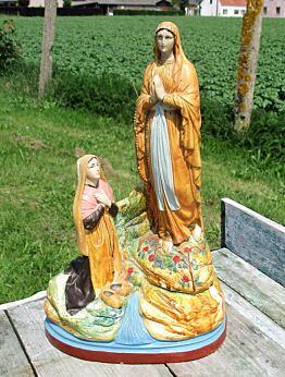 Lourdes Virgin Mary St Bernadette French Plaster Shrine Grotto Signed Cassaing