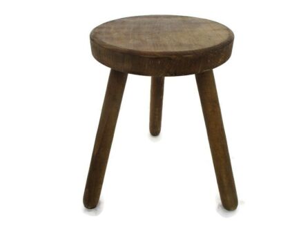 Vintage Hand Carved wood Tripod Milking Stool Pedestal Table Farmhouse Barn Country Style