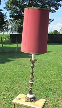Vintage Brass Marble Ornate Standing Table Floor Lamp Putti Red Shade