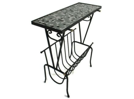 Vintage Mid Century Modern Magazine Newspaper Basket Side Table Mosaic Tiles