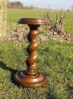 Vintage Carved Wood Barley Twist Pedestal Display Table Plant Stand 19.48"