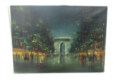 Oil Painting on Canvas M. Picot 1958 Paris Arc de triomphe