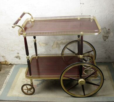 Mid Century Modern Wooden Veneer Iron Cocktail Bar Cart Trolley era Aldo Tura