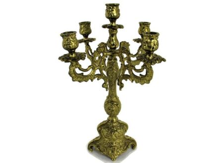Vintage Gorgeous Brass Ornate Candle Holder Stick Candelabra 5 arm Hollywood regency Style
