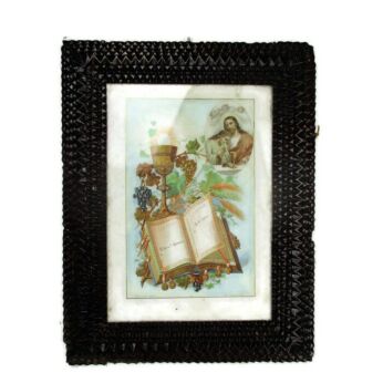 French antique Tramp Art picture frame trench Art Folk Art Layered Handmade HTF