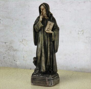 Statue St Saint Benedict of Nursia Black Raven Bible Plaster HTF Gothic 11"