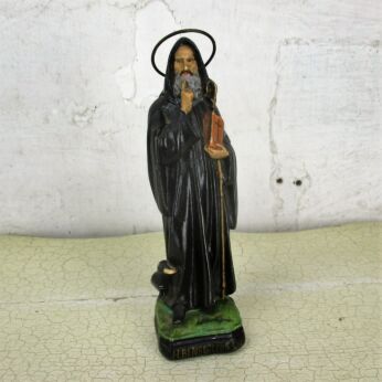 Vintage Statue Figurine St Saint Benedict of Nursia Raven Plaster Gothic HTF
