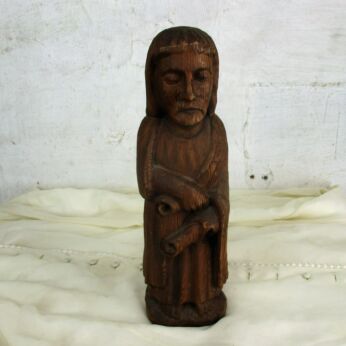 Hand Carved Wooden Statue Priest Jesus Christ Scrolls 12.40"