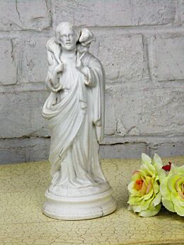 Lovely Statue Bisque Jesus the Good Shepherd Carrying Lamb on His Shoulders