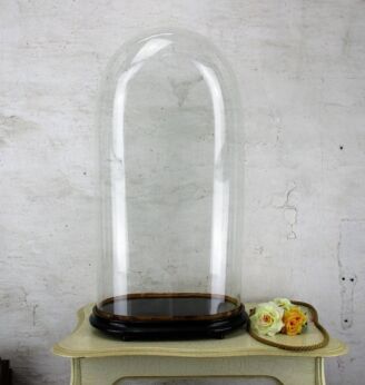 XXL Victorian Antique Oval Hand Blown Glass Dome Globe Mantle Clock HTF 26.37"