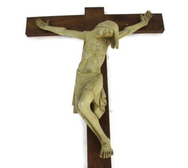 XL Wood Hanging Crucifix Plaster corpus Van Der Meeren Very Dramatic WOW