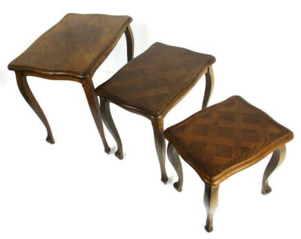 set of 3 Vintage Nesting Stacking Coffee Side Tables Wood Louis XV style WOW