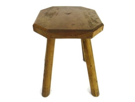 Antique Hand Carved wood  Milking Stool Pedestal Table Pedestal Barn Style Funky