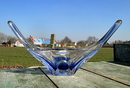 Lovely Small Blue French Bayel Basket Dish Centerpiece Art Glass Marked