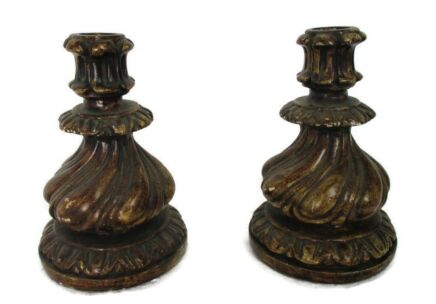 Couple pair Candle Holders Candle Sticks Twisted Plaster art deco 6.88"