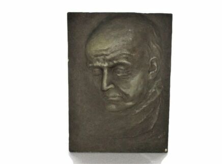 Wall Panel Bas Relief Tableaux Plaque Plaster Figurine Bust Mask Man 1932 Signed Art work