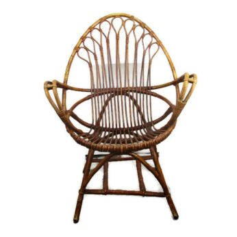 French retro Mid Century Modern Rattan Round Hoop Lounge Chair Rare Vintage HTF