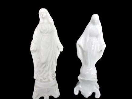 2 Antique Statue Vieux Paris French Porcelain Virgin Mary Madonna Infant 1900 statues miniature