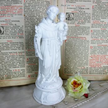 French Antique 1900 Bisque Statue Saint Anthony Padua Infant Child Lilies Marked