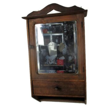 Vintage Kitchen Apothecary Bathroom Wall Cabinet Beveled Glass Mirror Pediment