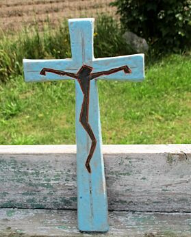 Mid Century Design Ceramic Modernist Crucifix Glazed Poost era Perignem Amphora
