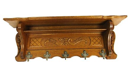 Small Carved Wood French Oak Coat Hat Rack Breughel Style Barn Country Farmhouse