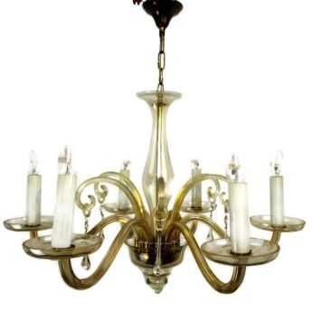 Impressive Art Glass Murano Chandelier Pale Amber 6 arm Italy Gorgeous WOW