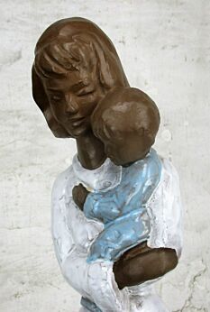 Large Glazed Ceramic Statue Virgin Mary Infant Child Mother and Child Polychrome