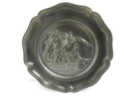 Decorative Plate Plaque Pewter Horses Wall hanging