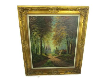 Oil Painting on Wood Plaster Framed Landscape Wood Gorgeous Frame Signed P. Ruelens