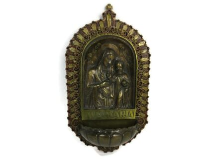 Holy Water Font Vessel Madonna and Infant Art Piece Verlinden Bronze Ave Maria
