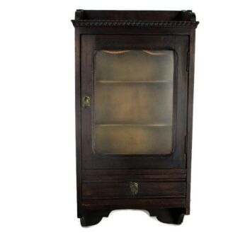 Vintage Kitchen Apothecary Bathroom Wall Cabinet Glass Door Hand Carved Wood