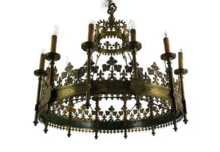 Gothic Ornate Bronze 12 Lights Chandelier Revival Empire Antique 19th c L WOW