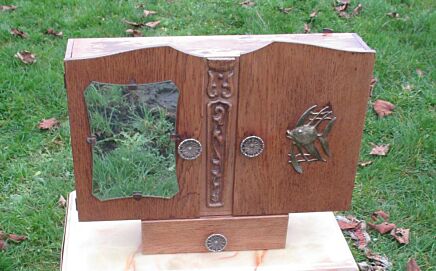 Vintage Medicine Wooden Bathroom Cabinet Glass Mirror Drawer Apothecary Fish